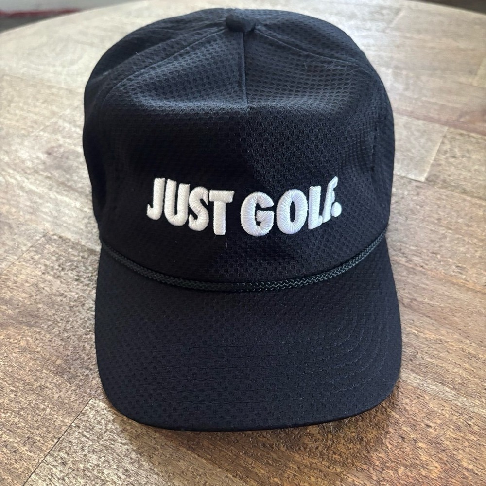 Just Golf Black Snapback Hat  One Size Adjustable Green Goat